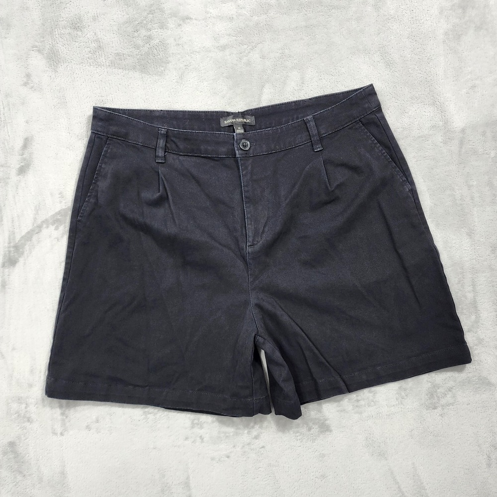 Banana Republic Shorts Womens 14 Black Pleated Chino Twill Stretch Casual Summer